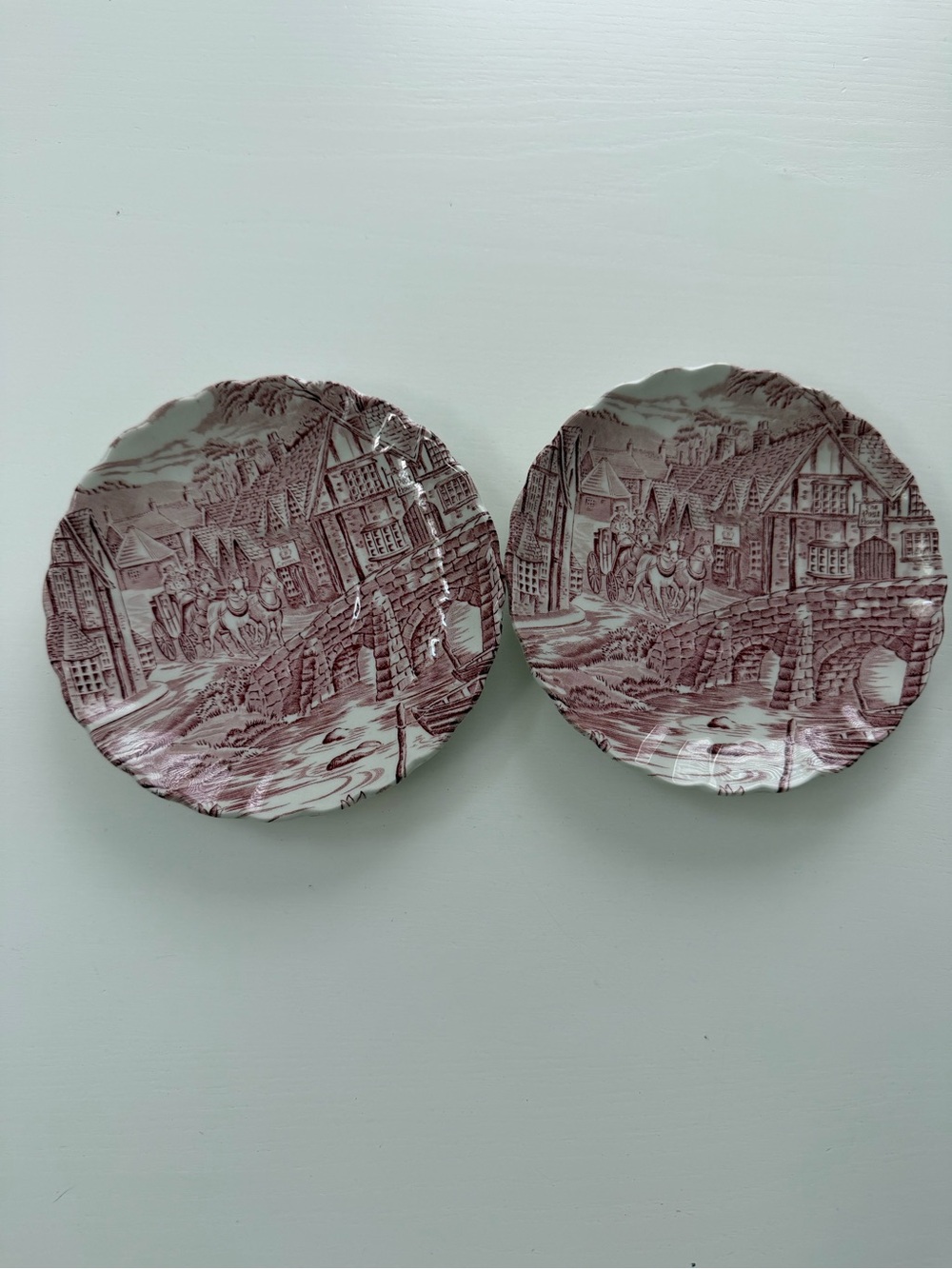 Alfred Plum Scenic Transferware Wall Plates - Pair